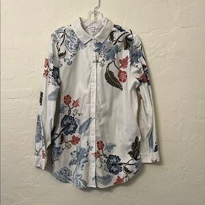 Chico's White Blouse with Red Floral Design